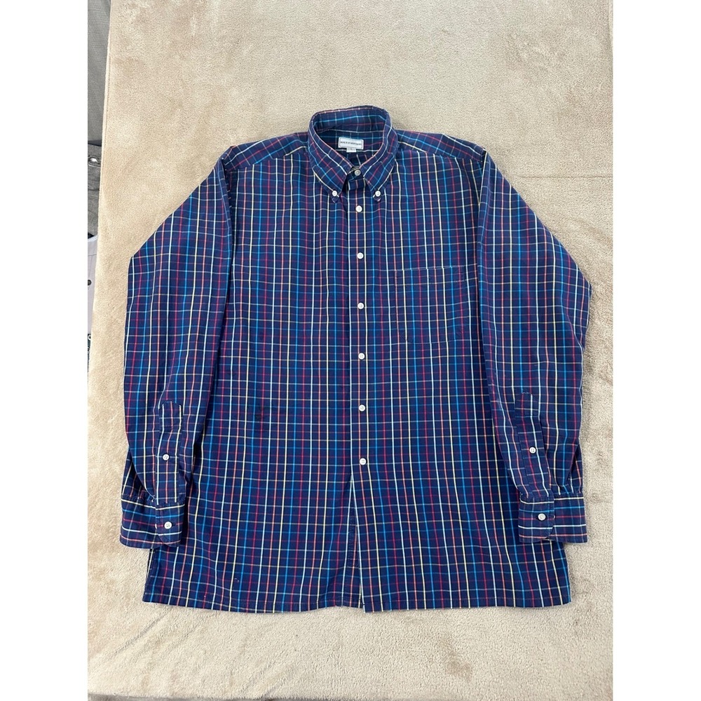Maus & Hoffman Dress‎ Shirt Men Size Large  Blue Plaid Button Down Long Sleeve